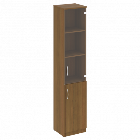 Шкаф высокий узкий (1 низкая дверь ЛДСП, 1 средняя дверь стекло)0