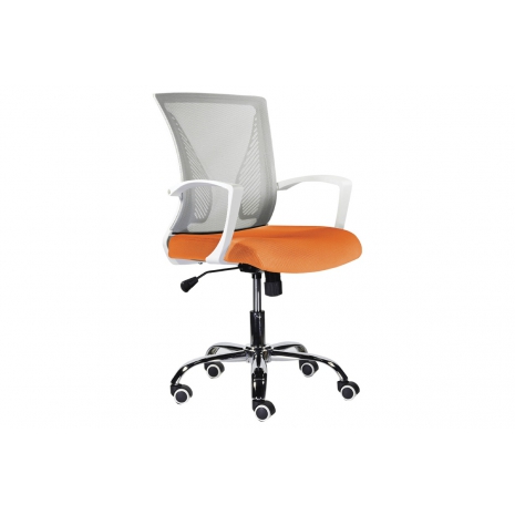 Кресло BRABIX "Wings MG-306", пластик белый, хром, сетка, серое/оранжевое, 5320110