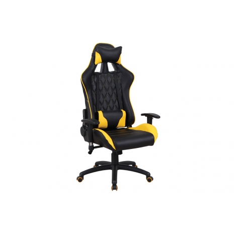 Кресло компьютерное BRABIX "GT Master GM-110", две подушки, экокожа, черное/желтое, 5319270