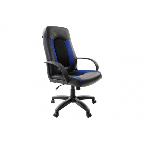Кресло офисное BRABIX "Strike EX-525", экокожа черная, ткань черная/синяя, TW, 5313800