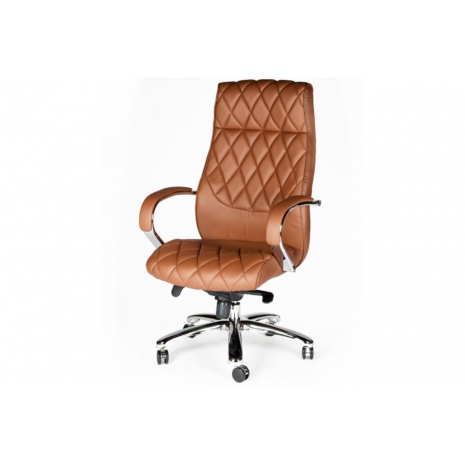 Кресло офисное / Бонд / сталь + хром / рыже-коричневая экокожа3